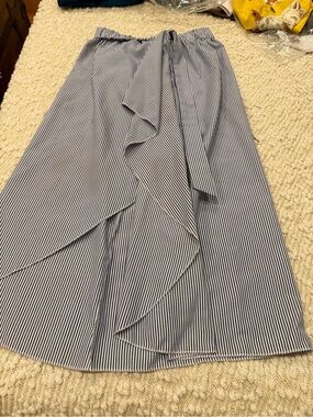 Striped Blue Wrap Midi Skirt
